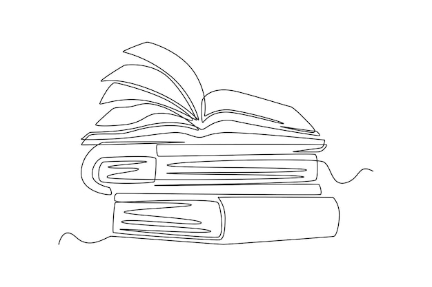 single one line drawing stack of books world book day concept continuous line draw design graphic vector illustration