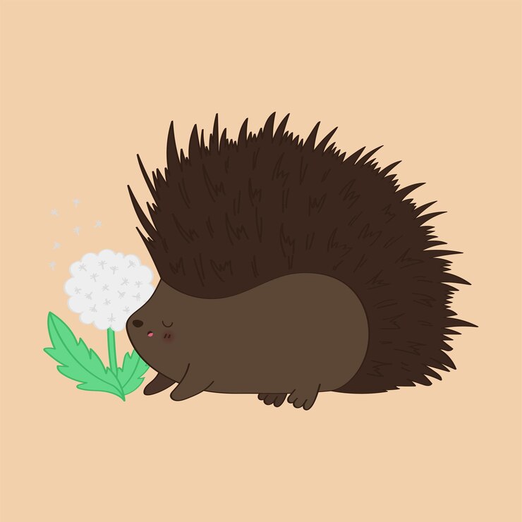 Vektör şirin karikatür tarzında kirpi klipart. dandelion ile şirin klip art kirpi.