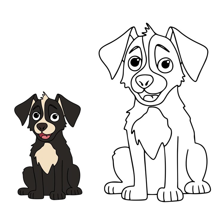 Vektör şirin köpek boyama kitabı çocukların eğitimi için küçük köpek yavrusu boyama sayfası vektör çizimi