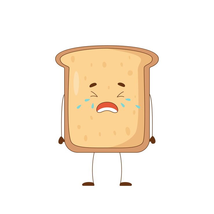 Vektör şirin üzgün tost ekmeği çizgi film karakteri ağlıyor ve hıçkırıyor