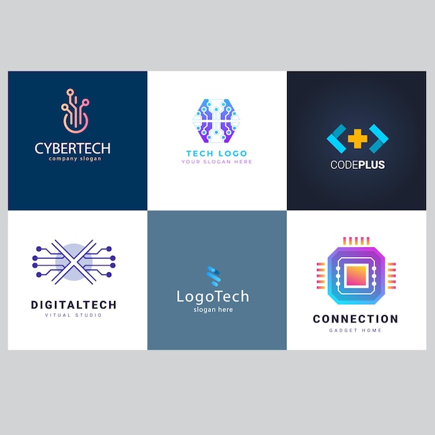 Şirket logosu seti. Mega koleksiyon. Logolar. Soyut geometrik gradient stildeki business logolar