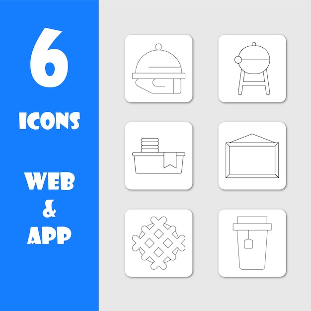 six web and app icons related to food service and home decor