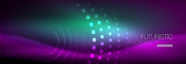 Siyah arka plan üzerinde parıldayan neon daire çizgisi noktaları yuvarlak çizgi tasarımı soyut stil Neon soyut yuvarlak daireler Sihirli neon ışıklar ve parıldayan noktalar