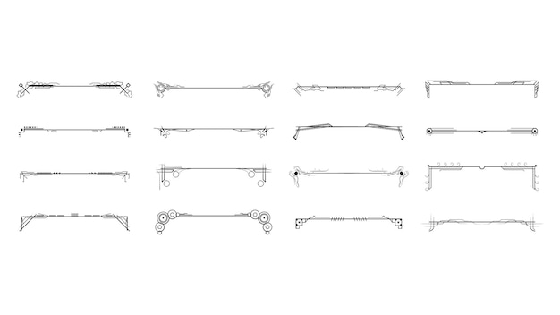 Siyah Basit Çizgi Koleksiyonu Doodle Kenarlık Öğeleri Vektör Tasarımı Stili Kroki İzole Seti