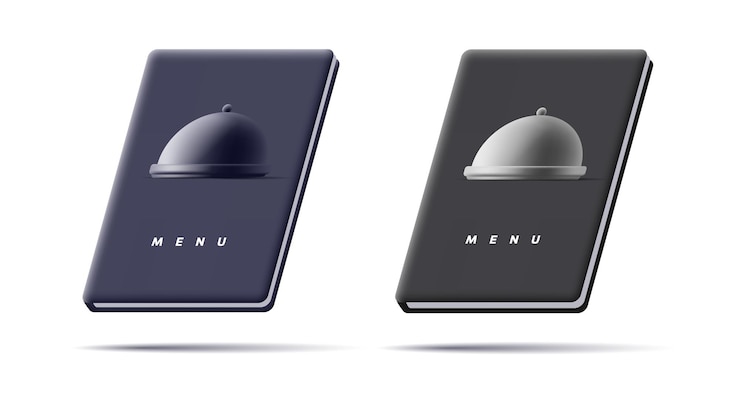 Vektör siyah kapaklı restoranlar için 3d tarif ve menü kitabı