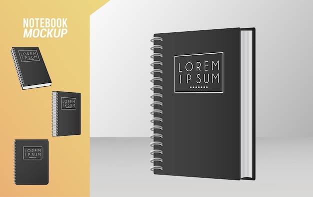 Siyah simge renkli defter maketi.