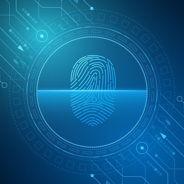 Skanna fingeravtryck Cybersäkerhet och lösenordskontroll genom fingeravtrycksåtkomst med biometri