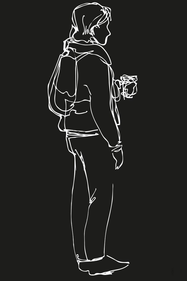 Vektör sketch of a young man standing and drinking coffee