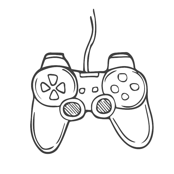 Vektor sketch of joystick doodle style vector gamepad video games concept