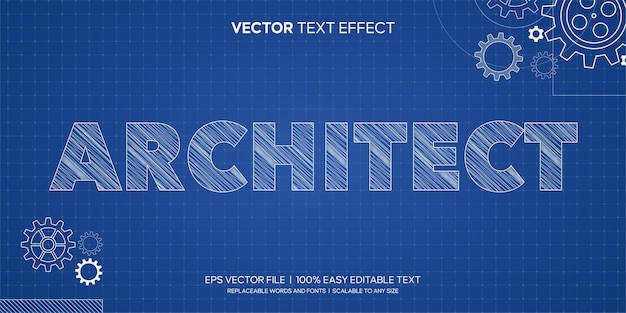 sketch paper blueprint architect engineer editable text effect