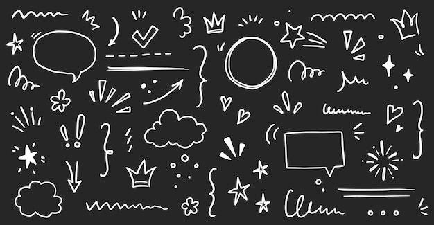 Sketch underline emphasis arrow shape set Hand drawn brush stroke highlight speech bubble underline sparkle element Vector