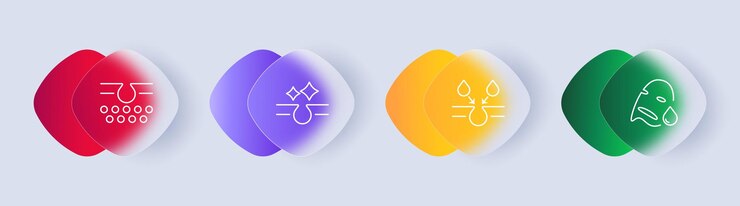 Vektör skin care icon set cream liquid protection from sun rays and water face mask natural product ho2 flat design nourishing liquid gradient health care concept glassmorphism style