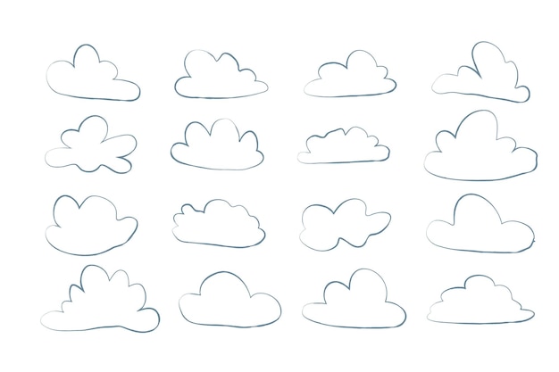 Sky sæt i håndtegnet doodle skitse stil simpel skitse skyer
