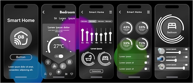 sleek vector illustration of a smart home app interface displayed on a smartphone