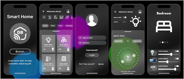 sleek vector illustration of a smart home app interface displayed on a smartphone