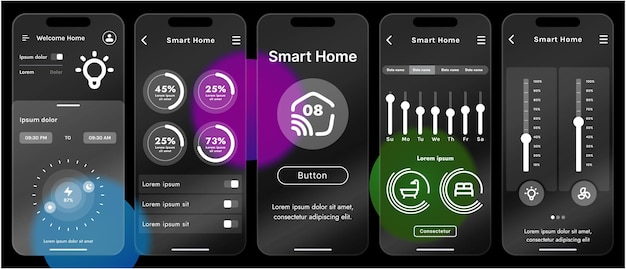 sleek vector illustration of a smart home app interface displayed on a smartphone