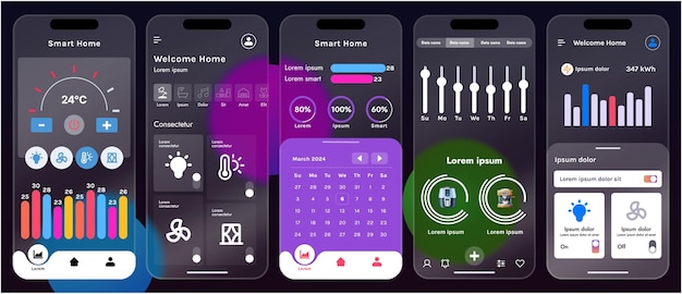 sleek vector illustration of a smart home app interface displayed on a smartphone