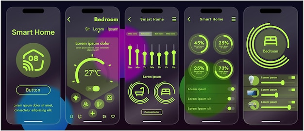 sleek vector illustration of a smart home app interface displayed on a smartphone