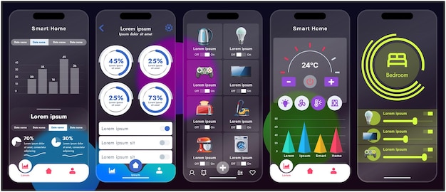 sleek vector illustration of a smart home app interface displayed on a smartphone