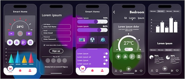 sleek vector illustration of a smart home app interface displayed on a smartphone
