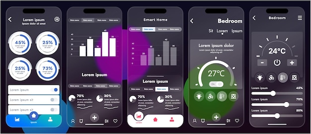 sleek vector illustration of a smart home app interface displayed on a smartphone