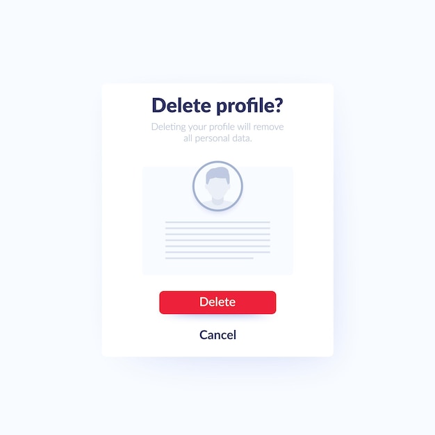 Slet profil kontooversigt vektor ui design