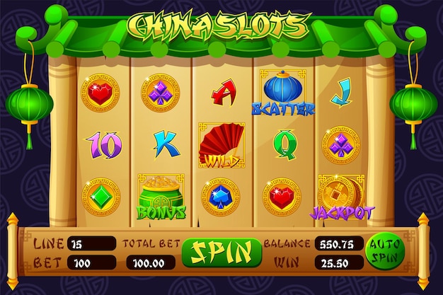 slot game ui for the chinesethemed casino game set of 12 slot symbols the game user interface is cartoonstyle with basic buttons for your designs