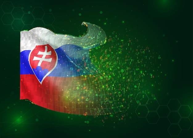 slovakia on vector 3d flag on green background with polygons and data numbers