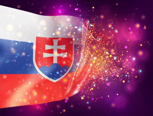 Slovakia vector 3d flag on pink purple background with lighting and flares