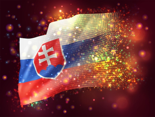Slovakia, vector 3d flag on pink purple background with lighting and flares