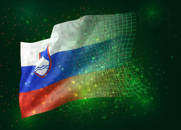 slovenia, on vector 3d flag on green background with polygons and data numbers