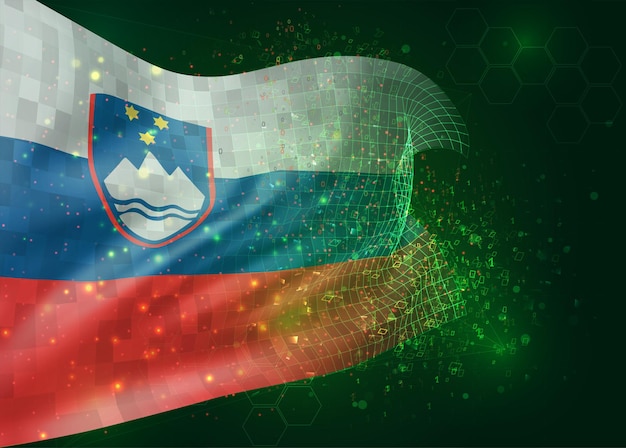 slovenia, on vector 3d flag on green background with polygons and data numbers