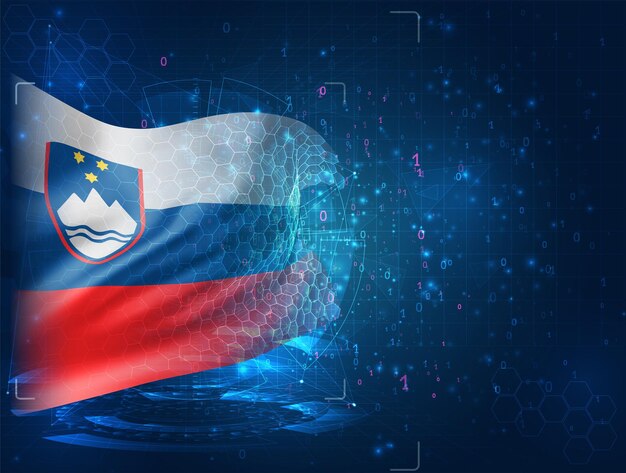 Slovenia, vector 3d flag on blue background with hud interfaces