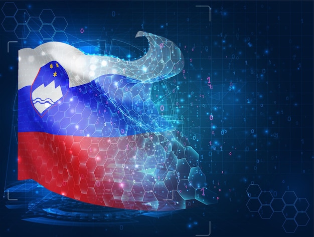 Slovenien vektorflag virtuelt abstrakt 3D-objekt fra trekantede polygoner på en blå baggrund