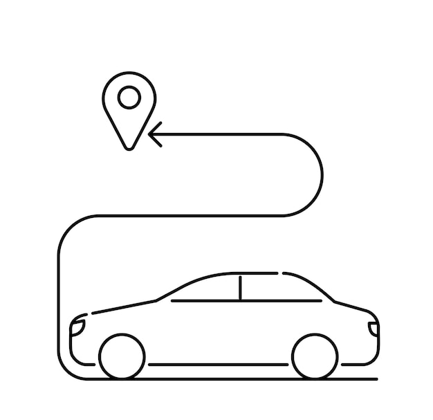 Smart car line icon Automobile with route and direction Modern technologies and innovations Navigation and transportation Linear vector illustration