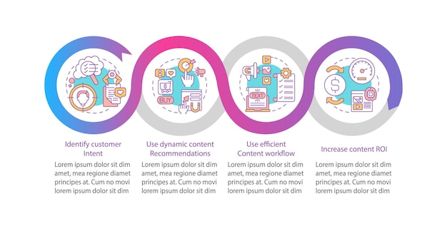 Smart content creation tips vector infographic template. Digital marketing presentation design elements. Data visualization with 4 steps. Process timeline chart. Workflow layout with linear icons