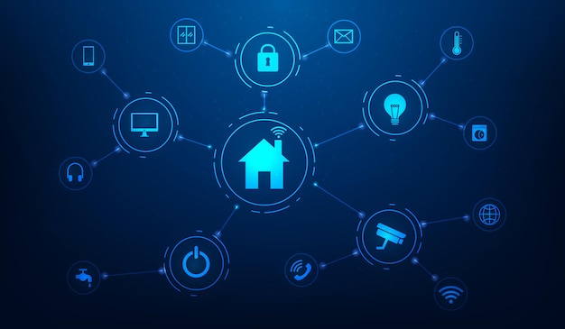smart home internet of thing icon line connect on blue background home automation digital