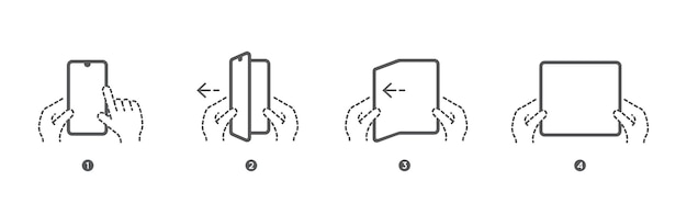 Smart Phone Tablet with Foldable Screen Step by step folding unfolding manual instructions Vector Isolated