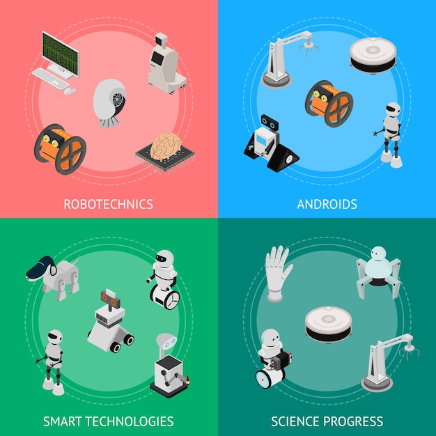 Smart Technologies Devices Banner Card Set Isometric View Vector