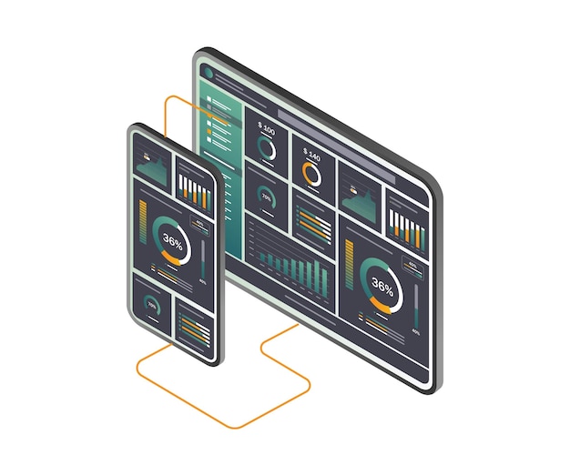 Smartphone and computer analytics dashboard