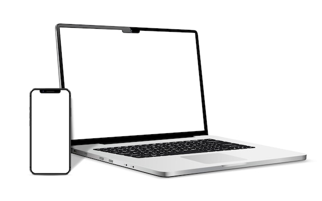 Smartphone and laptop with blank screen