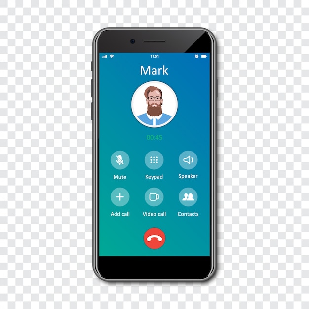 Smartphone call app interface template on a transparent . Incoming call .  