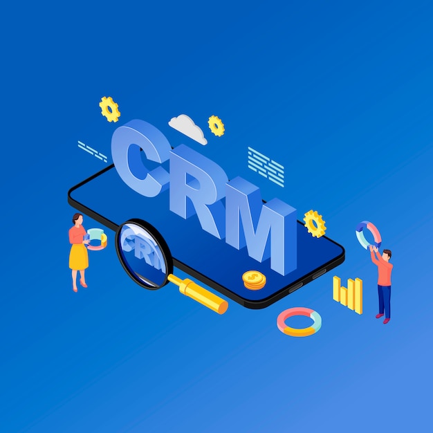 Smartphone CRM app isometric illustration