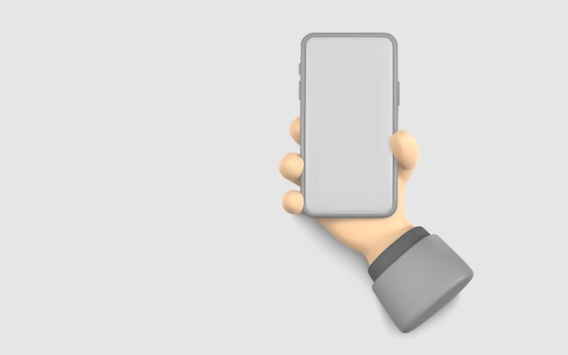 smartphone in hand 3d render with blank screen for app ui or website mockup