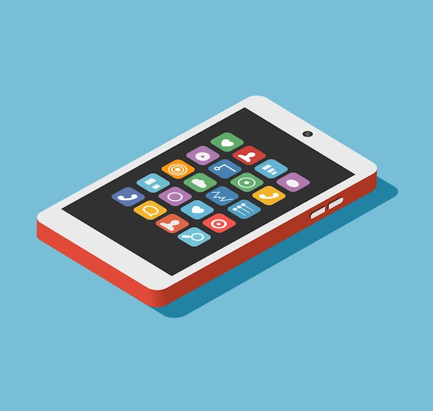 Smartphone Isometry Vector isometric illustration Cell phone with operating system icons