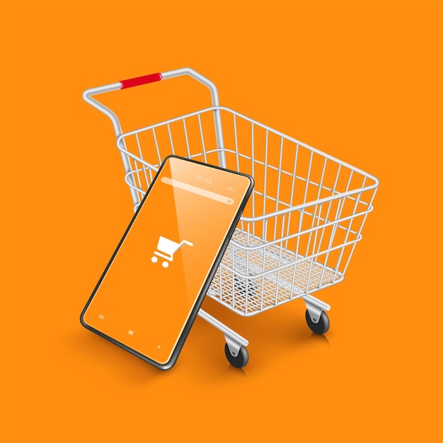 Smartphone leaning against a shopping cart
