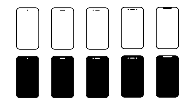 smartphone mockup vector set outline mobile phone icon vector illustration