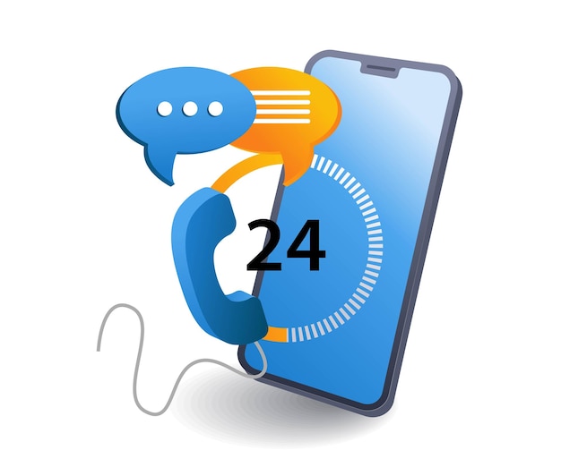 Smartphone online communication 24 hours infographics flat isometric 3d illustration