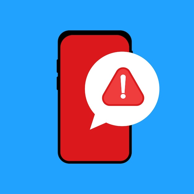smartphone screen with red notification message spam or virus vector icon