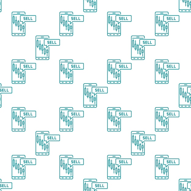 Smartphone with Candlestick Chart vector price movements seamless pattern in outline style